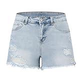 THUNDER STAR Women Mid Rise Ripped Stretchy Jeans Shorts Frayed Raw Hem Casual Denim Shorts W Blue L