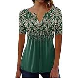 Early Day-Prime-Deals Today 2025 Summer Tops for Women 2025 Trendy Boho Floral Print Tunic Shirts Short Sleeve Button v Neck Tshirt Casual Loose Blouse 4-Mint Green Large