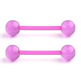 Ruifan 14G 16mm Purple Glow In The Dark Flexible Acrylic Nipple Tongue Barbell Ring Body Piercing Jewelry Retainer 2PCS