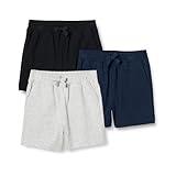 Amazon Essentials Boys' Cotton Jersey Shorts, Pack of 3, Black/Light Grey Heather/Navy, X-Large