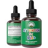 Kids Focus Drops. Attention Deficit Liquid Supplement for Concentration, Attention, Brain, Memory. No Bitter Taste. Natural Non-Habit Forming Sugar Free 7-in-1 Vegan Nootropic for Children, Teenagers