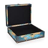 ELLDOO Decorative Treasure Chest Box, Wooden + PU Leather Storage Box for Jewelry Trinkets Photos, Rectangular Keepsakes box for Girls Women Gifts, Green Map Pattern