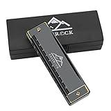 EastRock Blues Harmonica Mouth Organ 10 Hole C Key with Case, Diatonic Harmonica for Professional Player, Beginner, Students gifts, Adult, Friends, Gift Black