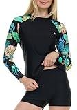 Hurley Womens Two Piece Rash Guard & Swim Shorts, Long Sleeve Swim Shirt, Quick Dry Swimsuits UPF 50+ SPF Sun & UV Protection