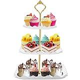 DAFURIET Dessert Cupcake Stand, 3 Tier Cup Cake Holder Tower for Tea Party/Birthday/Wedding, Plastic Tiered Serving Tray with Metal Rod, White