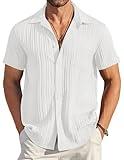 COOFANDY Mens Casual Shirts Short Sleeve Button Down Shirts Fashion Casual Linen Shirts for Men A-White