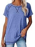 Aokosor Spring Shirts for Womens Short Sleeve Fashion 2025 Cute Tops Plus Summer Vacation Outfits Blue XXL