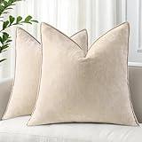 decorUhome Couch Throw Pillow Covers 18x18 Set of 2, Decorative Soft Neutral Chenille Pillow Covers with Elegant Design for Sofa Bed Living Room Home Decor, Beige