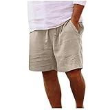 today 2024 Mens Shorts Summer Casual Cotton Linen Shorts Drawstring Elastic Waist Beach Shorts With Pockets Outdoor Fashion prime of day deals today 2024 men Beige 3X