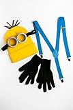 EverGreen Deals 4-Pcs Yellow Accessories Set for Funny Adult/Kids/Tweens/Teens Halloween Costumes with Yellow Beanie, Goggles, Gloves, Suspenders – Ideal for Dressup, Cosplay