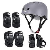 JBM Skating Protective Gear Adult Skateboard Helmet Knee and Elbow Pads with Wrist Guards for Inline Roller Skating, Skateboarding, Scootering