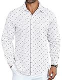COOFANDY Men's Untucked Shirts Casual Button Down Shirts Long Sleeve Printed Dress Shirts Floral White
