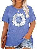 MK Shop Limited Plus Size Tops for Women Summer Sunflower Graphic Tops Loose Cute Round Neck Short Sleeve Tees Shirt