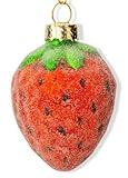 The Bridge Collection Frosted Glass Strawberry Christmas Ornament - Festive Red Fruit Christmas Decoration