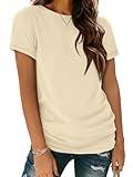 ATHMILE Short Sleeve Tunic Tops for Women Fashion Clothes Juniors Casual Crew Neck Basic Tee Cotton Spring Shirts Cream