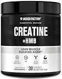 Jacked Factory Creatine Monohydrate + HMB - Creatine Dietary Sports Nutrition Bodybuilding Supplement for Men and Women - Muscle Growth, Increased Strength, Enhanced Energy - 30 Servings, Unflavoured