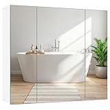 Yaheetech Bathroom Mirror Cabinet with 3 Doors, Wall Mounted Medicine Cabinet with Adjustable Shelf, Storage Cupboard for Living Room, Laundry Room, Mudroom, White