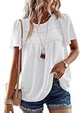 Falechay Spring Womens Tops Dressy Casual Crewneck Womens Lace Crochet Tunic Tops Short Sleeve Short Sleeve Shirts White Blouses for Women Plus Size XL