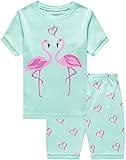 Popshion Pajamas for Girls Short Sets Kids 100% Cotton Flamingos Sleepwear Toddler Pjs Summer Clothes Shirts(Flamingos-6101 7T)