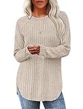 Saloogoe Sweaters for Women 2025 Fall Outfits for Women Tunic Tops Long Sleeve Shirts Pullover Plus Size Clothing Beige XL