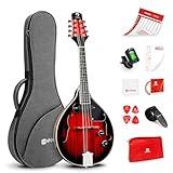 Vangoa Mandolin Musical Instrument A Style Acoustic Electric, 8 Strings Mahogany for Beginner Adults Teens, Red Burst