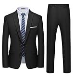 WULFUL Men's 2 Piece Suits Slim Fit Two Button Blazer Jacket Pants Set for Party,Wedding and Business Black