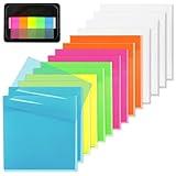 800 Sheets Transparent Sticky Notes, 3x3 Inch 14 Pads Self-Adhesive Translucent Clear See Through Post Sticky Notes for Planner Office School College Teacher Student Supplies 6 Bright Color