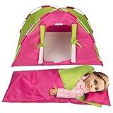 Dress Along Dolly Doll Camping Bed Tent w Sleeping Bag & Pillow - Premium Handmade Furniture Accessories for 18" Dolls - Large Sized -23"x 15"x14"