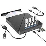 TYYWGD 7 in 1 External CD/DVD Drive for Laptop,4 USB Ports and TF/SD Card Slots USB 3.0 Portable CD/DVD Disk Drive Player Burner Reader Writer for Laptop MacBook PC Windows 11/10/8/7 (CD & DVD Drives)