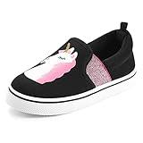 K KomForme Toddler Sneakers for Girls Boys Slip On Canvas Walking Shoes, Size 12 Little Kid, Black/Pink