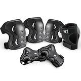 Kids/Adult/Youth Knee and Elbow Pads with Wrist Guards 3 in 1 Protective Gear Set for Skateboarding Cycling BMX Bike Scooter Skating Rollerblading Riding (Black, Large (14 Years - Adult))
