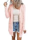 MEROKEETY Women's Open Front Lightweight Cardigan Long Sleeve Button Down Loose Outwear with Pockets, LightPink, L