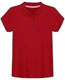 IZOD girls School Uniform Short Sleeve Interlock Polo Shirt, Red, 8 10 US