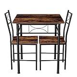 JOIN IRON 3-Piece Kitchen Dining Room Table Set for Small Spaces，Iron Wood Square Table with 2 Chairs for Kitchen Dining Room Furniture