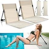 Karenhi 2 Pcs Foldable Pool Chairs Portable Poolside Seat for Edge of Pool Portable Flip Chairs ​for Beach Poolside Camping Picnic Lawn Accessories (Light Beige)