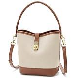 FOXLOVER Coated Canvas Bucket Crossbody Bags for Women Top-Handle Handbags Small Satchel Purse Trendy Twist Lock(Brown)