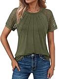 AUTOMET Womens Summer Tops Spring Shirts Trendy Vacation Outfits Short Sleeve Business Tshirts Fashion Casual Blouses Army Green XL