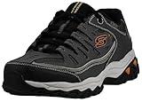 Skechers Afterburn M. Fit Fashion Sneakers – Leather Upper, Memory Foam Insole, Rubber Outsole, Charcoal/Gray