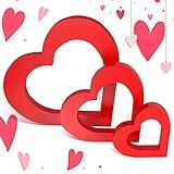 Blulu 3 Pieces Valentine's Day Heart Wooden Sign Heart Shape Table Decoration Love Wood Decor Rustic Valentine Tabletop Centerpiece for Valentine's Day Home Kitchen Bedroom Decor (Red)