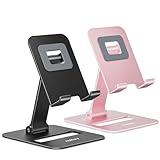 Nulaxy 2 Pack Dual Folding Cell Phone Stand, Fully Adjustable Phone Holder for Desk, Compatible with iPhone 16 15 14 13 12 11, Nintendo Switch, All Phones, Black & Rose Gold