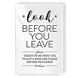 4x6 Inch Help Keep Toilet Sink Clean, Look Before you Leave Designer Sign ~ Ready to Stick, Lean or Frame