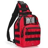 E-HORDE First Aid Sling Backpack - EMS Equipment Emergency Medical Supplies Tactical Range Shoulder Molle Bag - Heavy Duty Sports Outdoor Rescue Pack - Perfect for Camping Hiking Trekking - Red