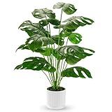 Der Rose 28" Fake Plants Large Artificial Monstera Faux Potted Plants Indoor Tall for Outdoor Floor Front Porch Tree Decor