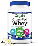 Orgain Whey Protein Powder, Vanilla Bean- 21g Grass Fed Dairy Protein, 5g BCAAs, 3g Prebiotic Fiber, No Sugar Added, No Added Hormones, Gluten Free, Kosher, For Shakes & Smoothies - 1.82lb