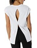 icyzone Open Back Workout Top Shirts - Yoga t-Shirts Activewear Exercise Tops for Women (S, White)