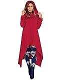 Xuan2Xuan3 Womens Kangaroo Pockets Loose Hoodies Sweatshirts Outerwear Coat Dress, Wine Red, XX-Large