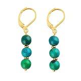 Gemimpression Natural Chrysocolla Beads Leverback Earring Jewelry, Silver Plated, Chakra Healing Crystal, Wardrobe Essential, Christmas Gift for Her