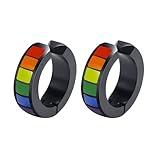 Nanafast Stainless Steel Rainbow Hoop Earrings LGBT Pride Earrings for Women Men Lesbian Bisexual Transgender Nonbinary Asexual Flag Earrings LGBTQ Pride Jewelry Gifts-Black Non-Pierced