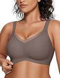 OEAK Womens Wireless Bras V Mesh Comfortable Bralette Supportive Tshirt Bra No Underwire Seamless Push Up Everyday Bras Grey L