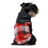 Fitwarm Tartan Plaid Dog Hoodie, Knitted Dog Clothes for Small Dogs Boy, Pet Sweater with Hood, Cat Fleece Lined Winter Outfit, Red, Navy Blue, XS